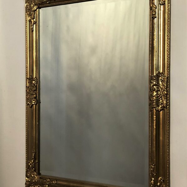Spogulis ar dekoratīvu zelta rāmi.